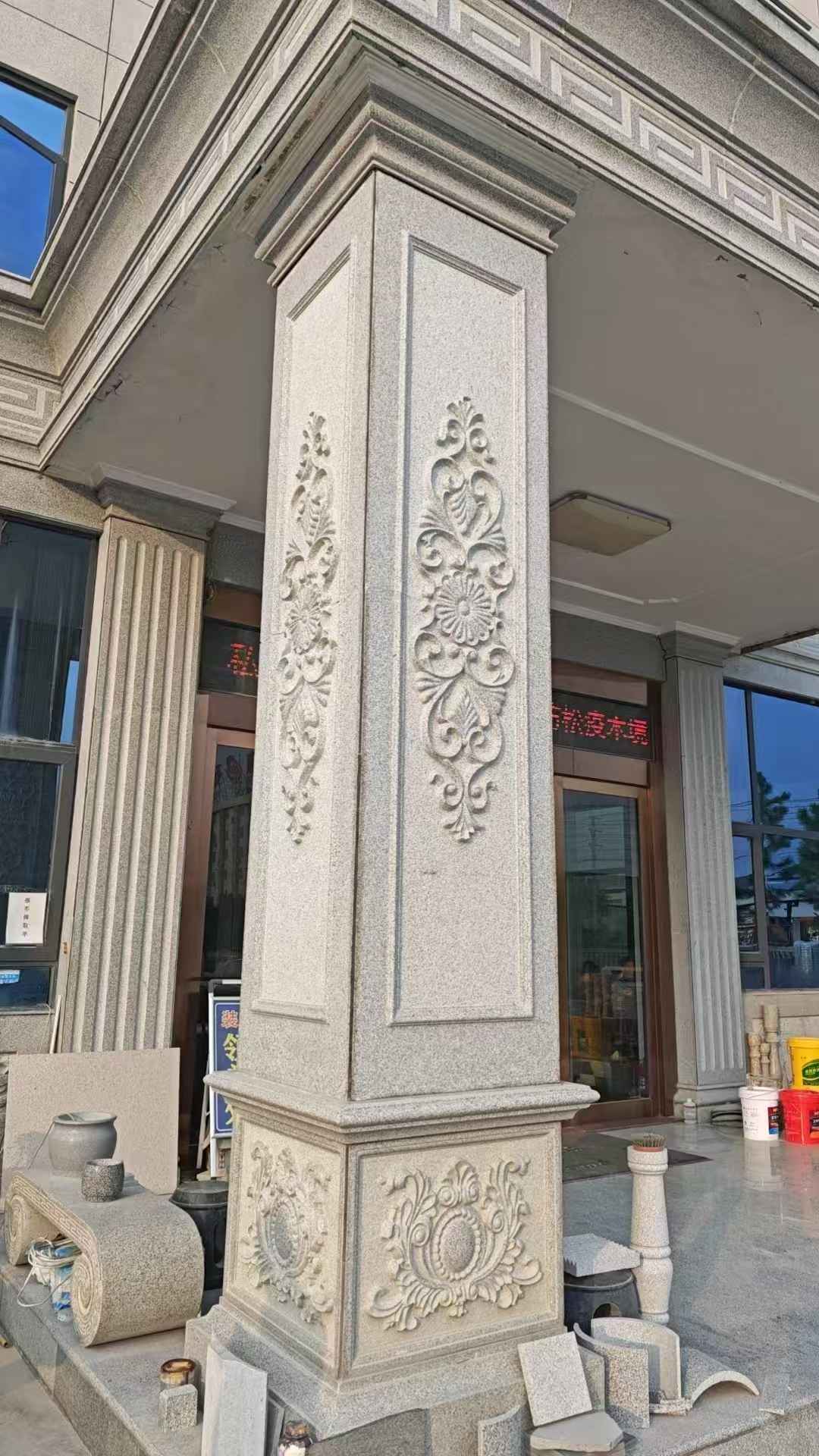 黄冈芝麻白别墅雕刻柱子  黄金麻